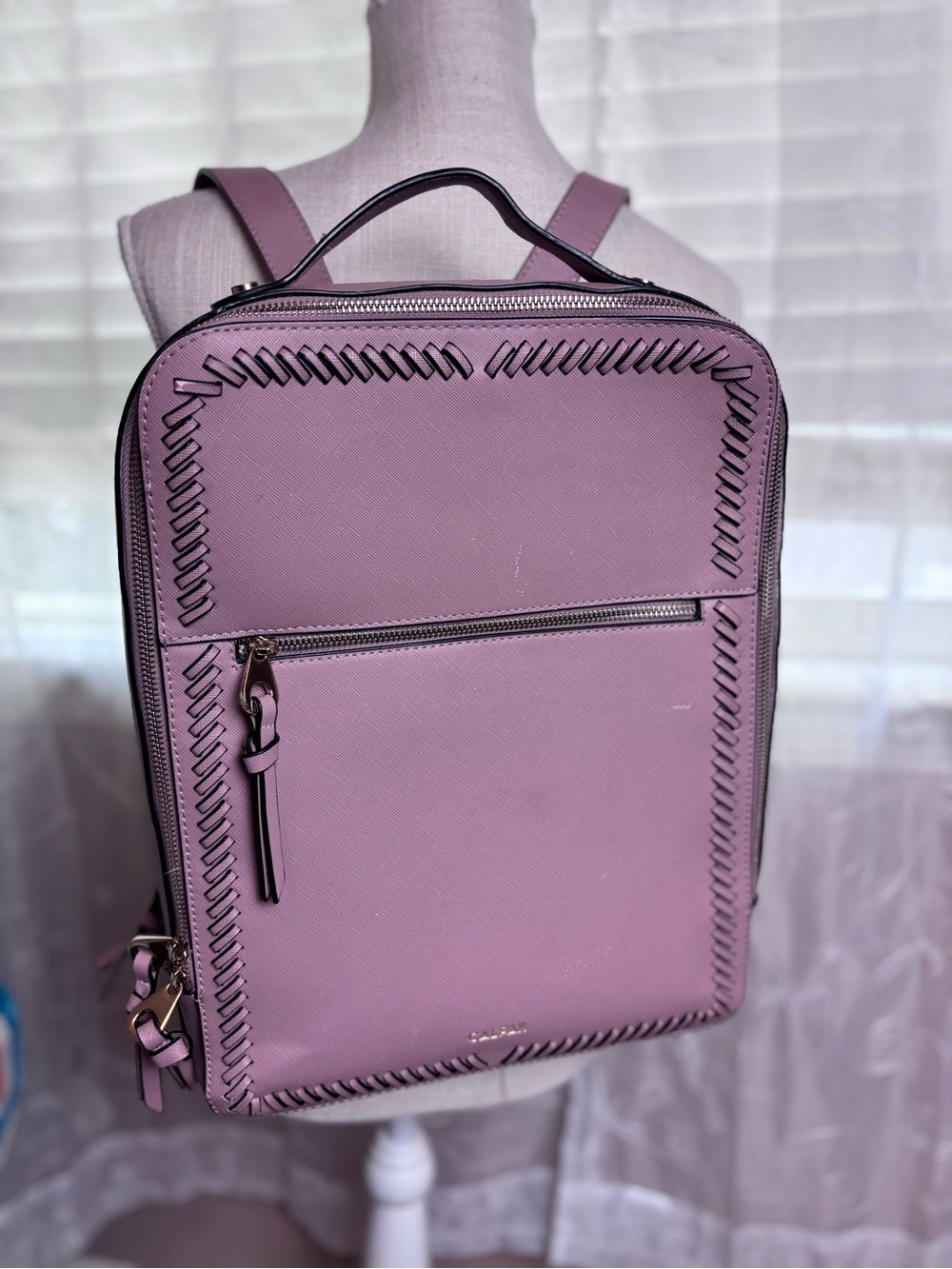 Cal Pak Kaya Faux Leather Lap Top Back Pack in Blush Color Gold Tone Hardware - Picture 1 of 13